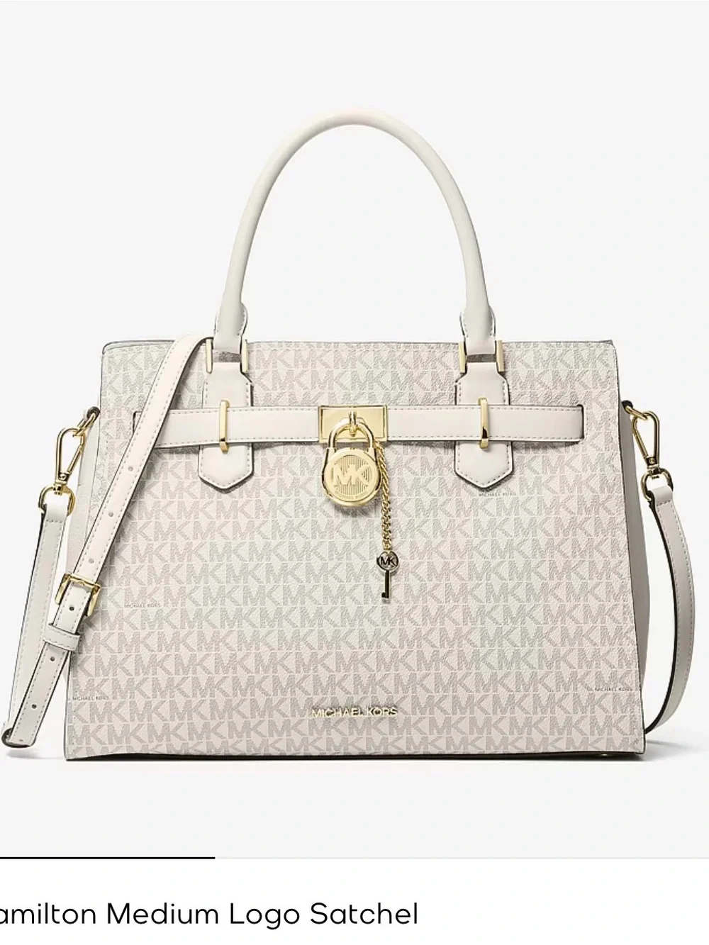 Michael Kors Hamilton Medium Cream Logo Satchel with Gold Hardware—-$200 -NWT